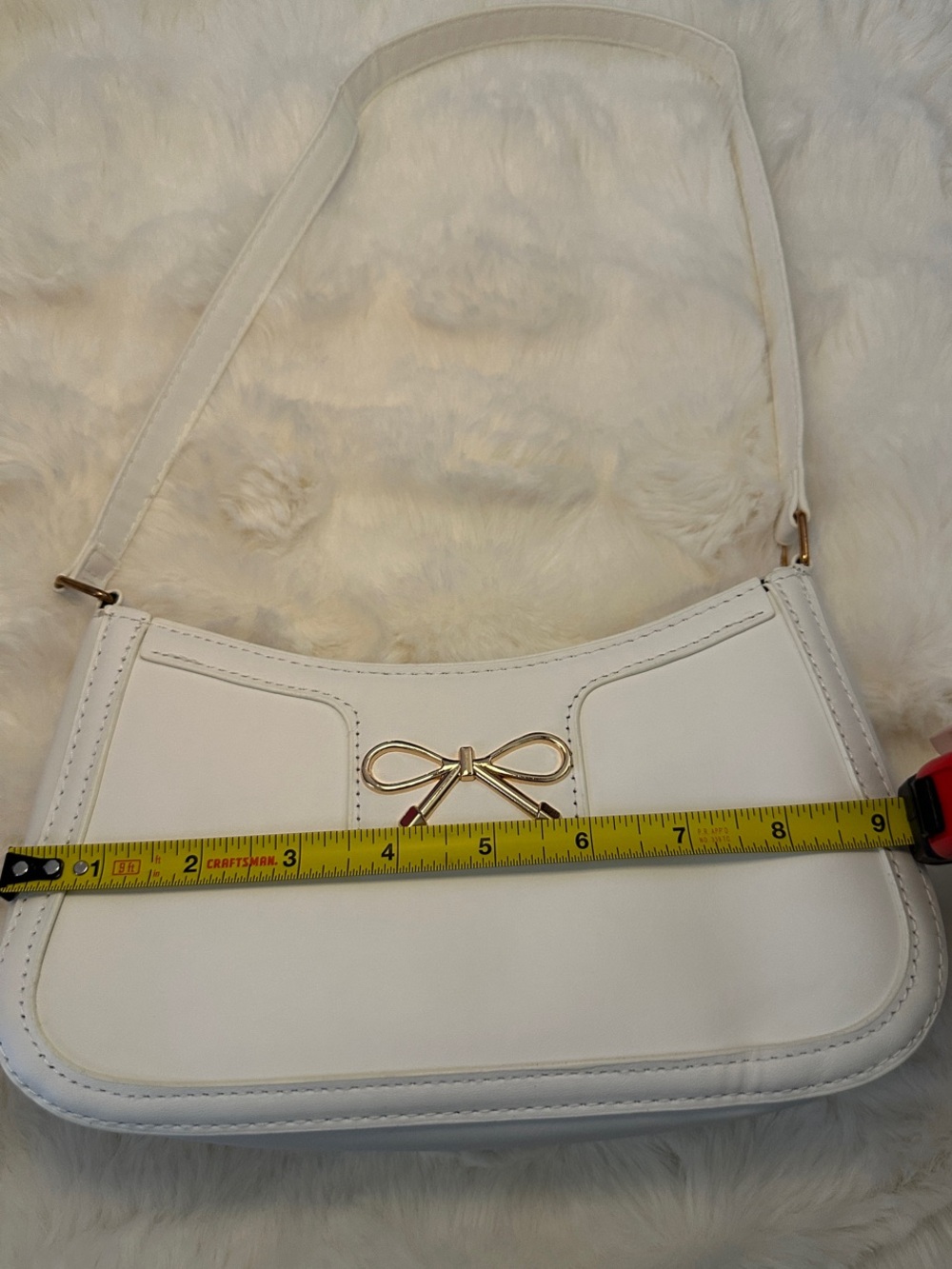 Elegant Bow Accent Shoulder Bag - White and Black - Picture 6 of 6